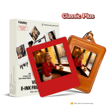 Red E-Ink Fridge Magnet & Genuine Leather Case Set