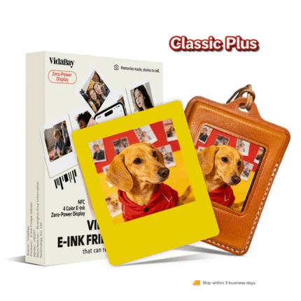 Yellow E-Ink Fridge Magnet & Genuine Leather Case Set