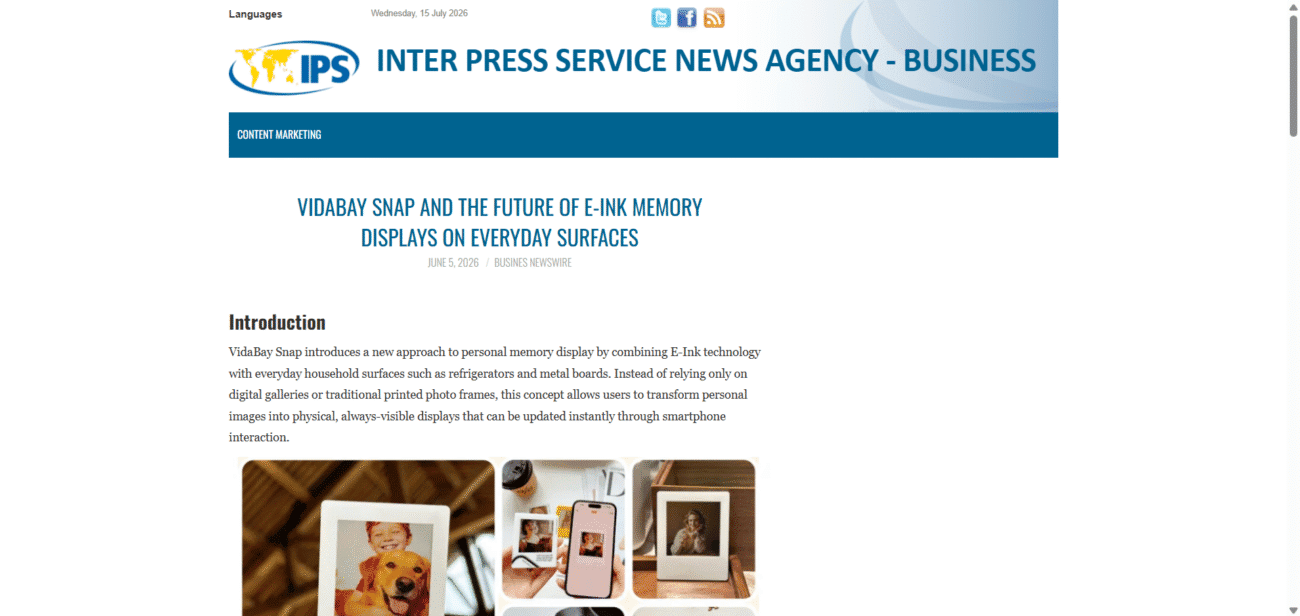 VidaBay Snap Covered by Global News Outlet IPSNews.net